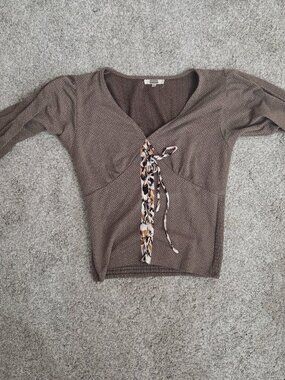 Brown front tie long sleeve
